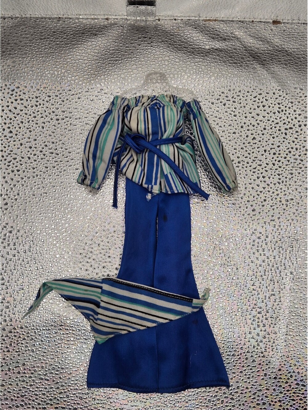 Vtg Mego Cher Doll Peasant Lady outfit Clothes Blue Striped Top and Blue Pants